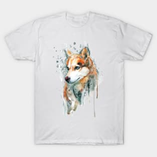 Watercolor Portrait of Red Siberian Husky T-Shirt